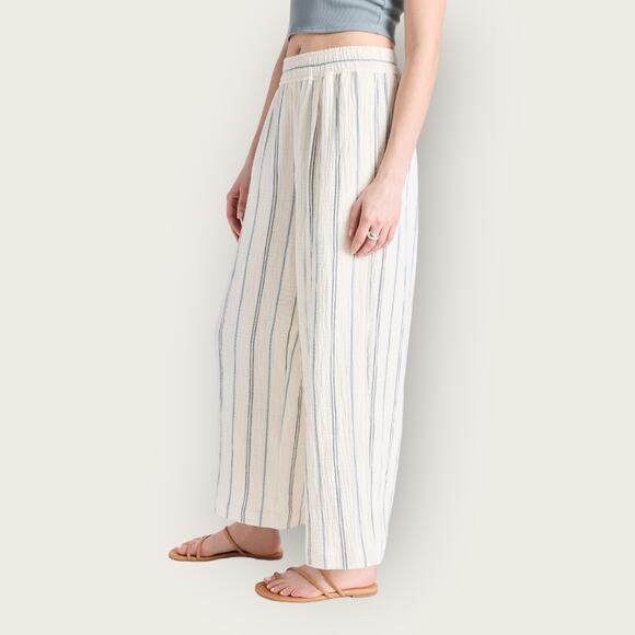 Madewell Untailored Wide-Leg Crop Pant | XXS | White Blue Striped Summer Pants - Picture 5 of 14